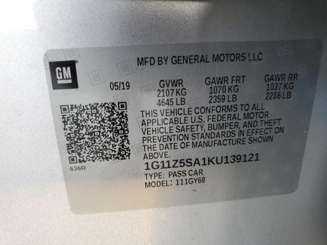 1G11Z5SA1KU139121 - 2019 CHEVROLET IMPALA LT SILVER photo 12