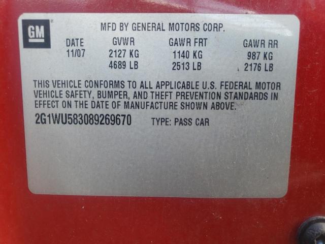 2G1WU583089269670 - 2008 CHEVROLET IMPALA LTZ RED photo 12