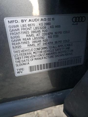 WA1AAAF72HD009311 - 2017 AUDI Q7 PREMIUM GRAY photo 12