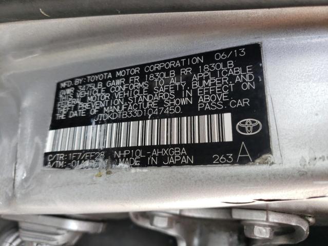 JTDKDTB33D1047450 - 2013 TOYOTA PRIUS C SILVER photo 14