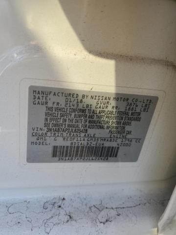 3N1AB7AP2JL625428 - 2018 NISSAN SENTRA S WHITE photo 12