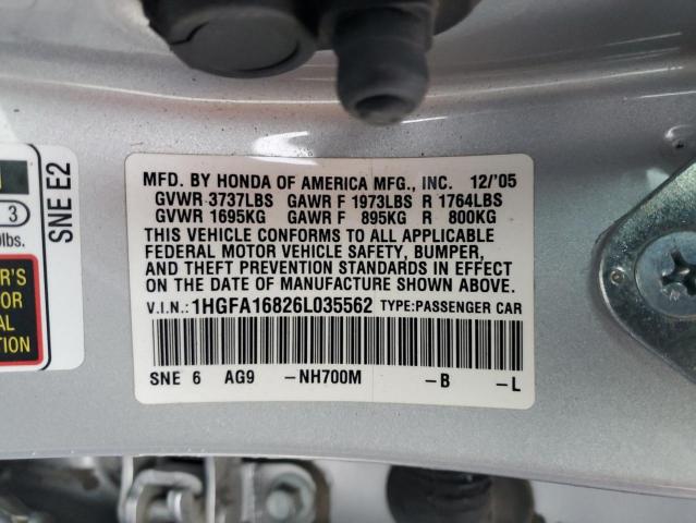 1HGFA16826L035562 - 2006 HONDA CIVIC EX SILVER photo 13