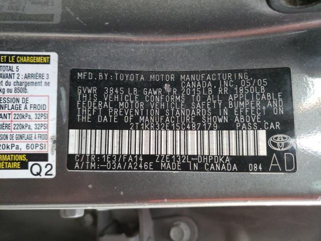 2T1KR32E15C487179 - 2005 TOYOTA COROLLA MA XR GRAY photo 12