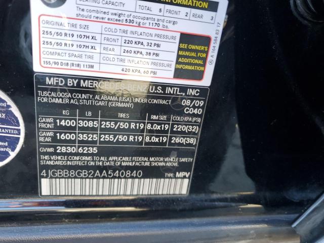 4JGBB8GB2AA540840 - 2010 MERCEDES-BENZ ML 350 4MATIC BLACK photo 13