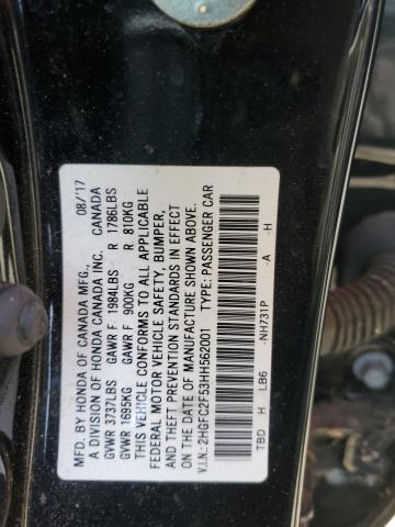 2HGFC2F53HH562001 - 2017 HONDA CIVIC LX BLACK photo 13