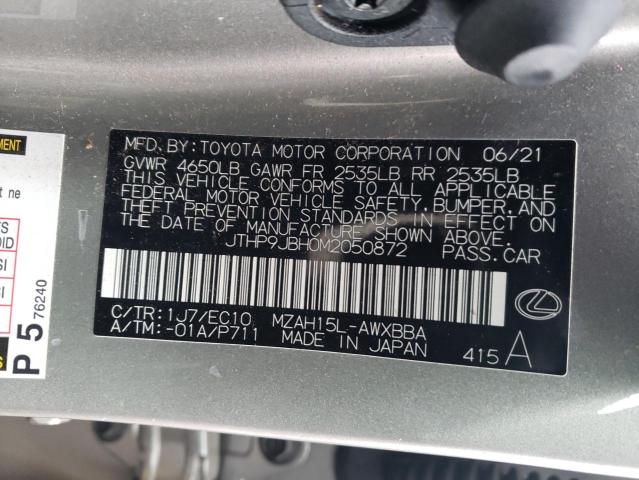 JTHP9JBH0M2050872 - 2021 LEXUS UX 250H SILVER photo 12