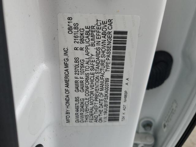 19UUB1F52KA003789 - 2019 ACURA TLX TECHNOLOGY WHITE photo 12