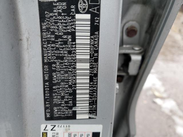 2T1KR32E37C663944 - 2007 TOYOTA COROLLA MA XR SILVER photo 13