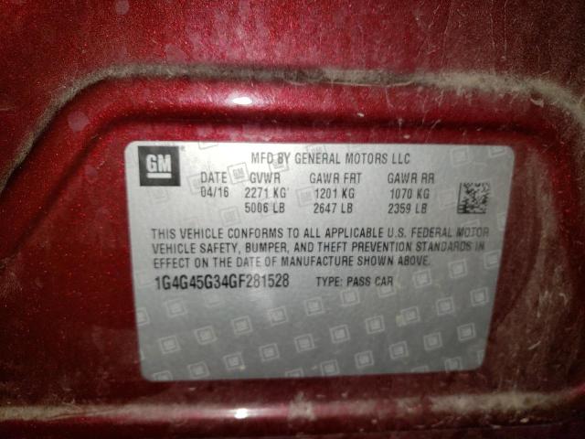 1G4G45G34GF281528 - 2016 BUICK LACROSSE SPORT TOURING BURGUNDY photo 12