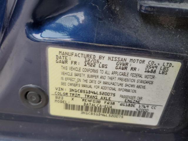 3N1CB51D46L520075 - 2006 NISSAN SENTRA 1.8 BLUE photo 13