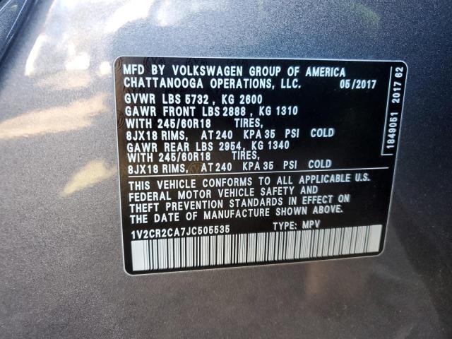 1V2CR2CA7JC505535 - 2018 VOLKSWAGEN ATLAS SE GRAY photo 13