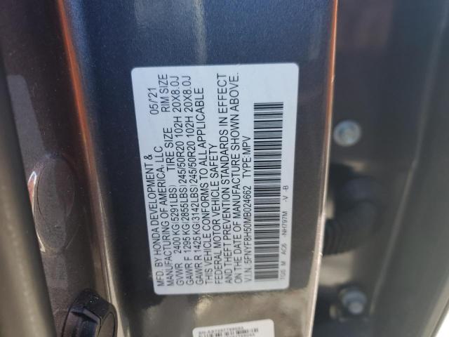 5FNYF8H50MB024662 - 2021 HONDA PASSPORT EXL GRAY photo 13