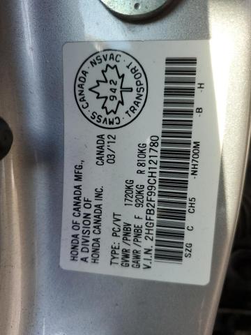 2HGFB2F99CH121780 - 2012 HONDA CIVIC EXL ნაცრისფერი ფოტო 12