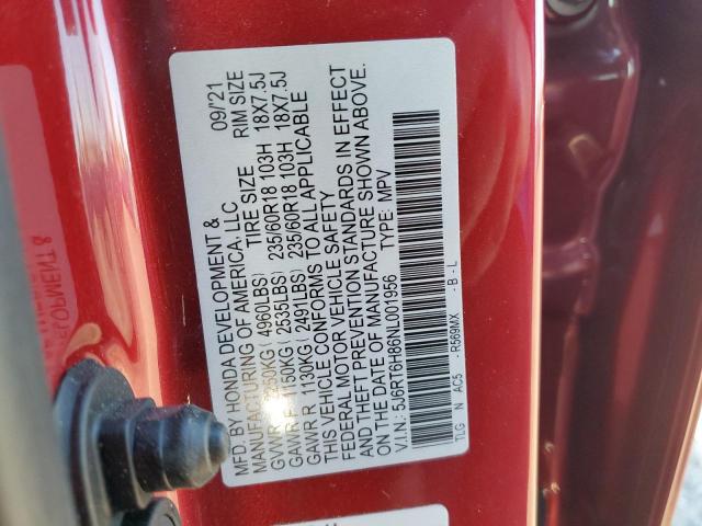 5J6RT6H86NL001956 - 2022 HONDA CR-V EXL RED photo 13