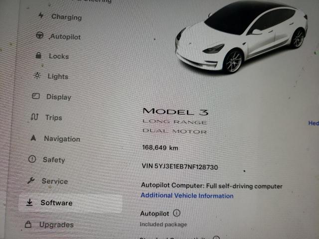 5YJ3E1EB7NF128730 - 2022 TESLA MODEL 3 WHITE photo 9