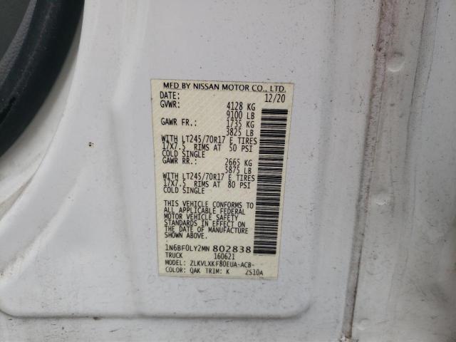 1N6BF0LY2MN802838 - 2021 NISSAN NV 2500 S WHITE photo 14