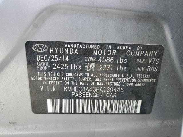 KMHEC4A43FA139446 - 2015 HYUNDAI SONATA HYBRID SILVER photo 12