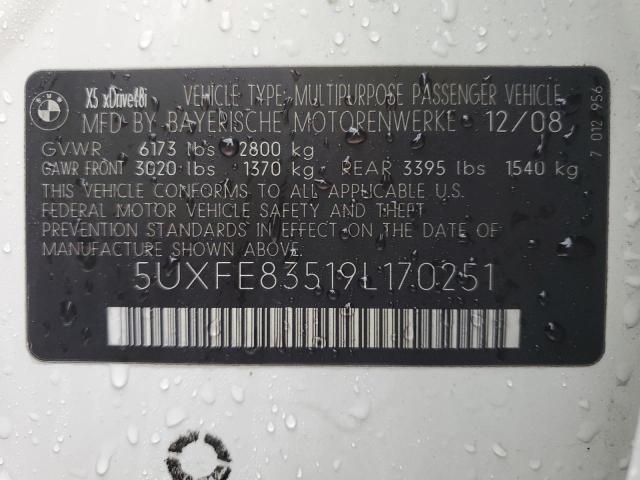 5UXFE83519L170251 - 2009 BMW X5 XDRIVE48I WHITE photo 13