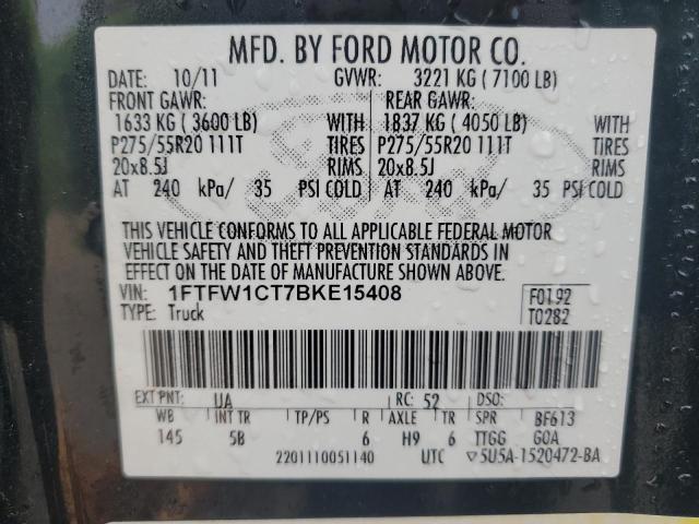 1FTFW1CT7BKE15408 - 2011 FORD F150 SUPERCREW BLACK photo 13