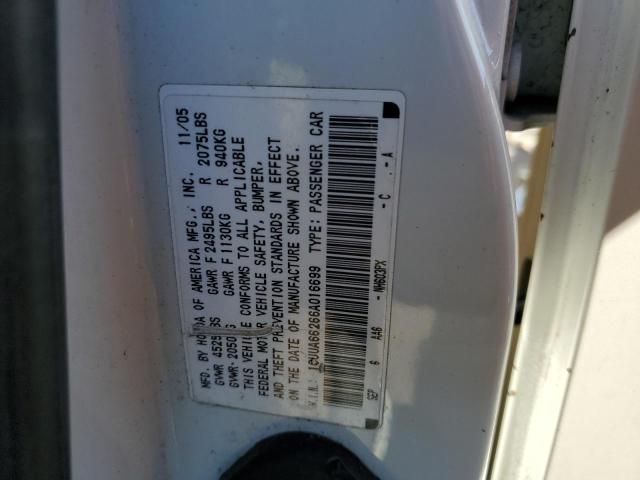 19UUA66266A016699 - 2006 ACURA 3.2TL WHITE photo 12