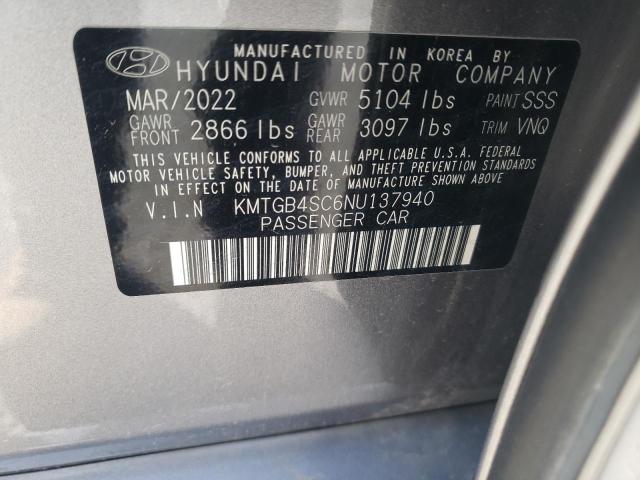 KMTGB4SC6NU137940 - 2022 GENESIS G80 BASE GRAY photo 12