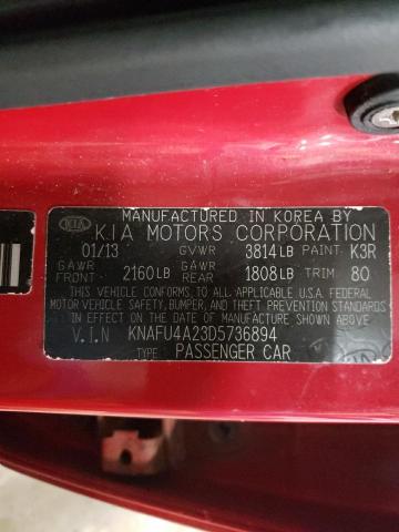 KNAFU4A23D5736894 - 2013 KIA FORTE EX RED photo 13