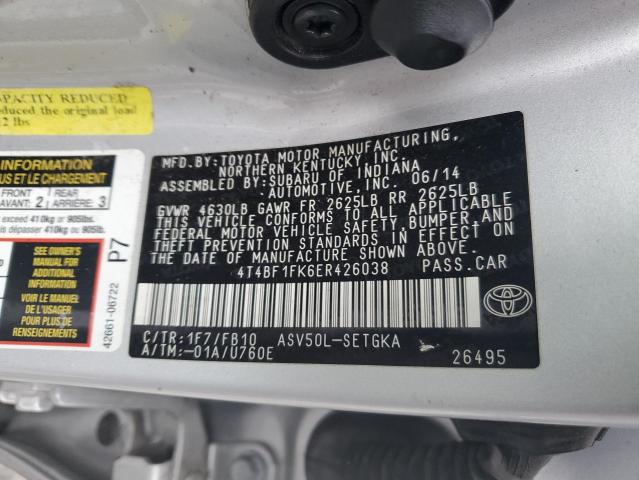 4T4BF1FK6ER426038 - 2014 TOYOTA CAMRY L SILVER photo 13