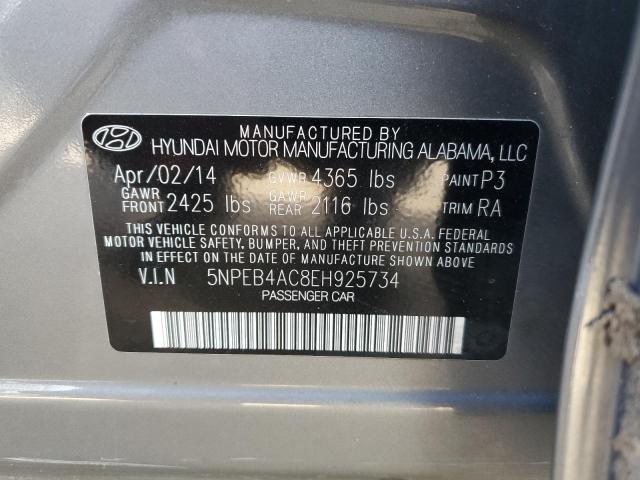 5NPEB4AC8EH925734 - 2014 HYUNDAI SONATA GLS GRAY photo 12