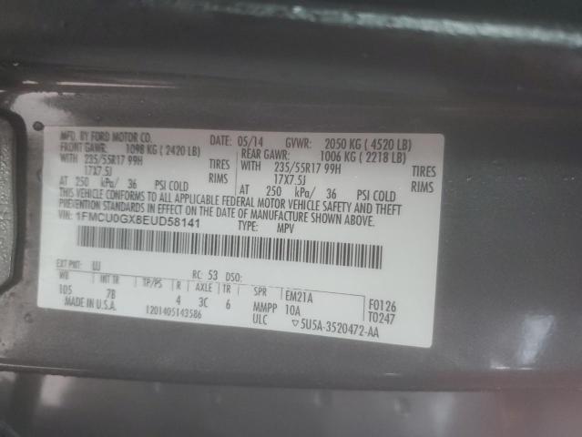 1FMCU0GX8EUD58141 - 2014 FORD ESCAPE SE GRAY photo 12