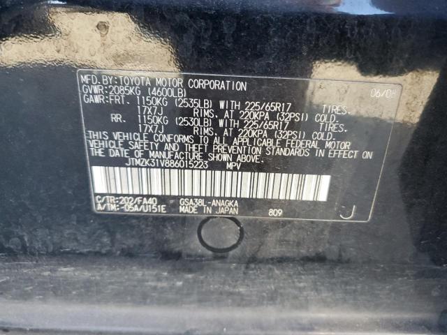 JTMZK31V886015223 - 2008 TOYOTA RAV4 LIMITED BLACK photo 13