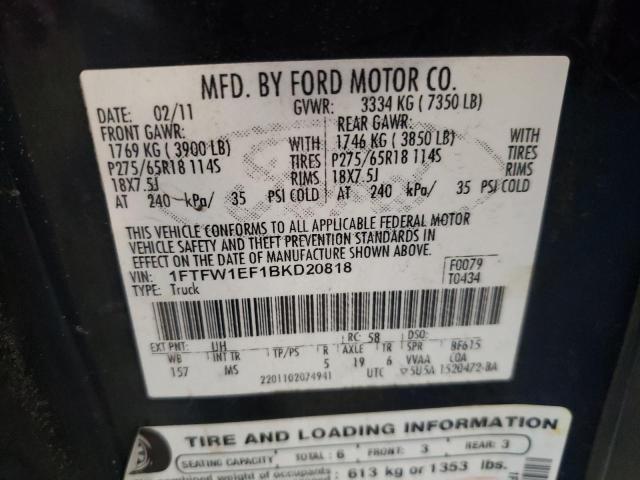 1FTFW1EF1BKD20818 - 2011 FORD F150 SUPERCREW BLACK photo 12