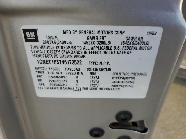 1GNET16S746173522 - 2004 CHEVROLET TRAILBLAZE EXT LS SILVER photo 12