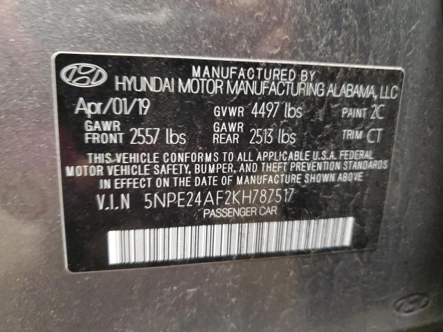 5NPE24AF2KH787517 - 2019 HYUNDAI SONATA SE GRAY photo 12