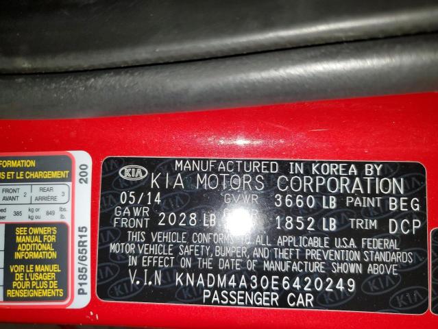 KNADM4A30E6420249 - 2014 KIA RIO LX RED photo 13