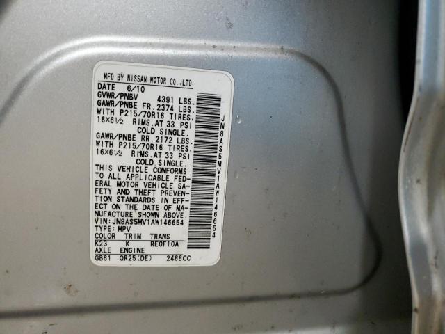 JN8AS5MV1AW146654 - 2010 NISSAN ROGUE S SILVER photo 13