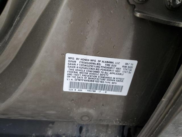 5FNYF4H93BB102165 - 2011 HONDA PILOT TOURING TAN photo 14