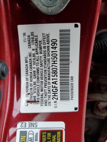 2HGFA15807H501490 - 2007 HONDA CIVIC EX RED photo 13