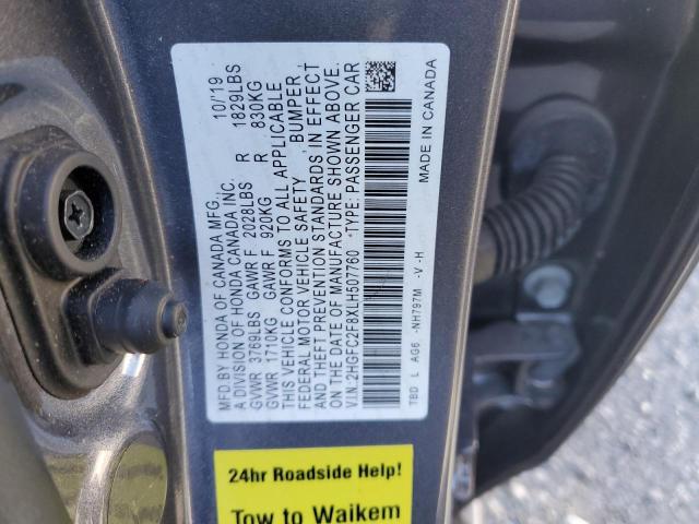 2HGFC2F8XLH507760 - 2020 HONDA CIVIC SPORT 灰色 照片 12