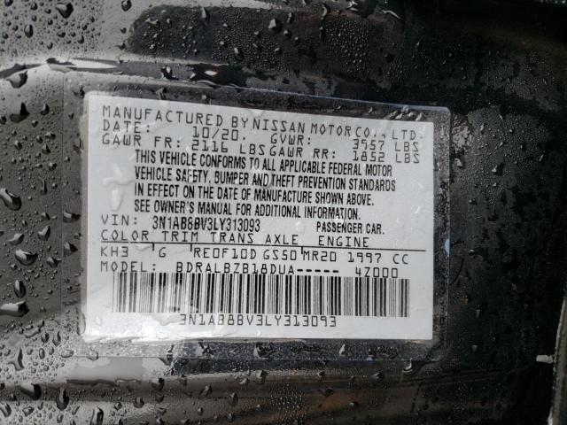 3N1AB8BV3LY313093 - 2020 NISSAN SENTRA S BLACK photo 12