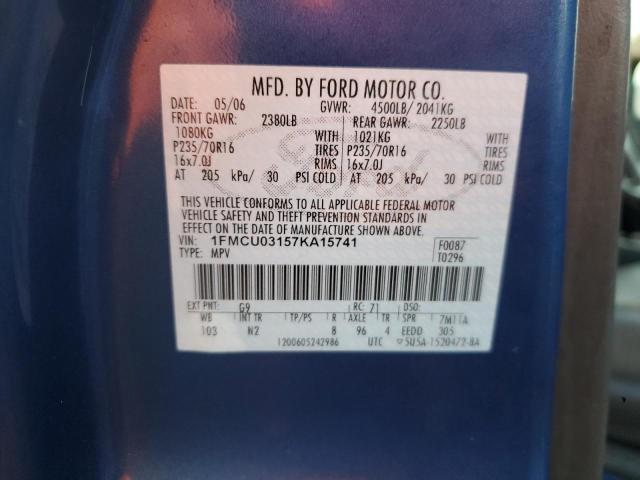 1FMCU03157KA15741 - 2007 FORD ESCAPE XLT BLUE photo 12