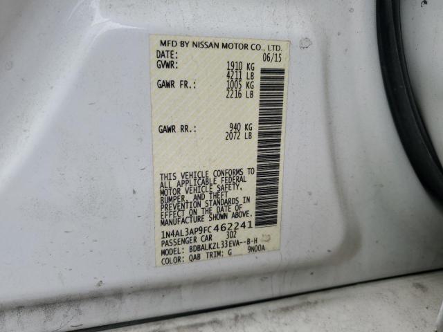 1N4AL3AP9FC462241 - 2015 NISSAN ALTIMA 2.5 WHITE photo 12