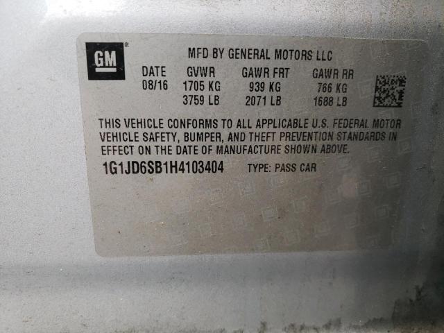 1G1JD6SB1H4103404 - 2017 CHEVROLET SONIC LT SILVER photo 12