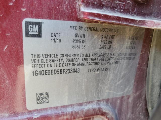 1G4GE5ED5BF233943 - 2011 BUICK LACROSSE CXS RED photo 12