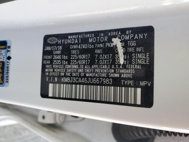 KM8J3CA46JU667983 - 2018 HYUNDAI TUCSON SEL WHITE photo 12