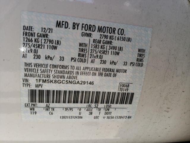 1FM5K8GC5NGA29146 - 2022 FORD EXPLORER ST WHITE photo 13