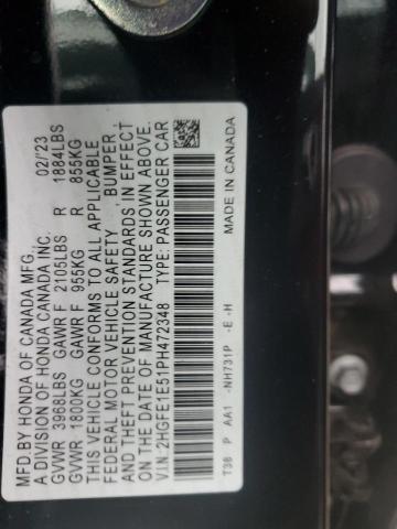 2HGFE1E51PH472348 - 2023 HONDA CIVIC SI BLACK photo 12