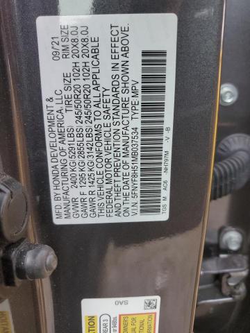 5FNYF8H51MB037534 - 2021 HONDA PASSPORT EXL BLACK photo 12