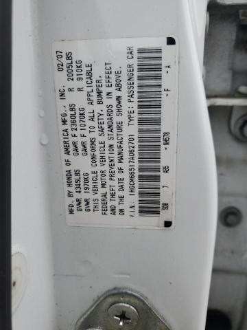 1HGCM66517A062701 - 2007 HONDA ACCORD EX WHITE photo 12