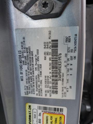 3FA6P0H9XER319976 - 2014 FORD FUSION SE SILVER photo 12