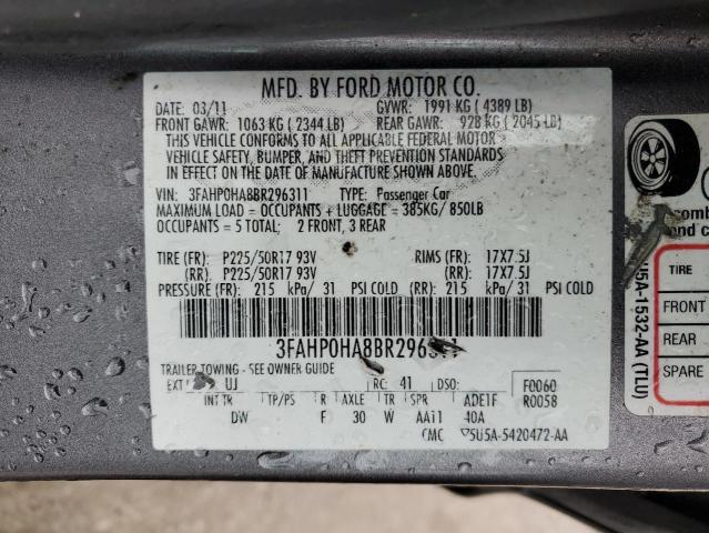 3FAHP0HA8BR296311 - 2011 FORD FUSION SE SILVER photo 12